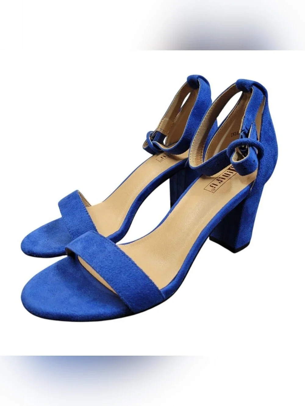 IDIFU Blue Suede Ankle Strap Block Heels
